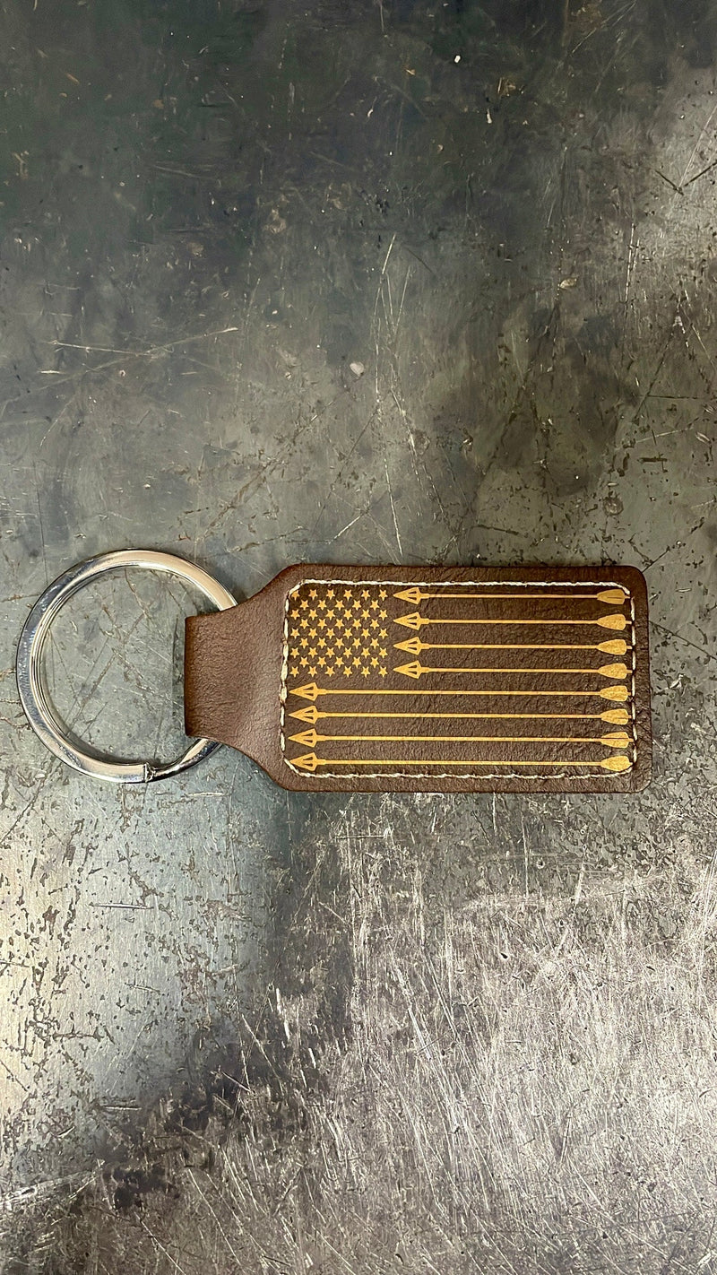 American Tradition, Leather Style Engraved Keyring