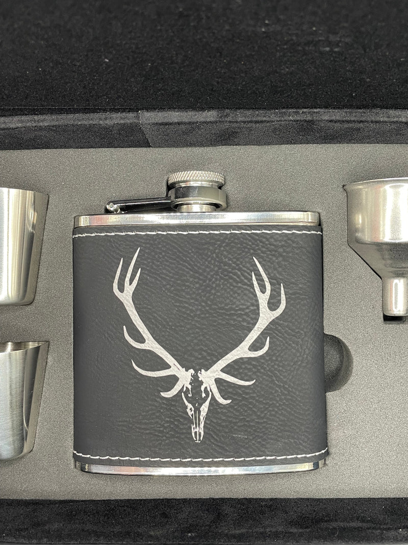 Bull Elk Skull, Flask Box Set (customizable)