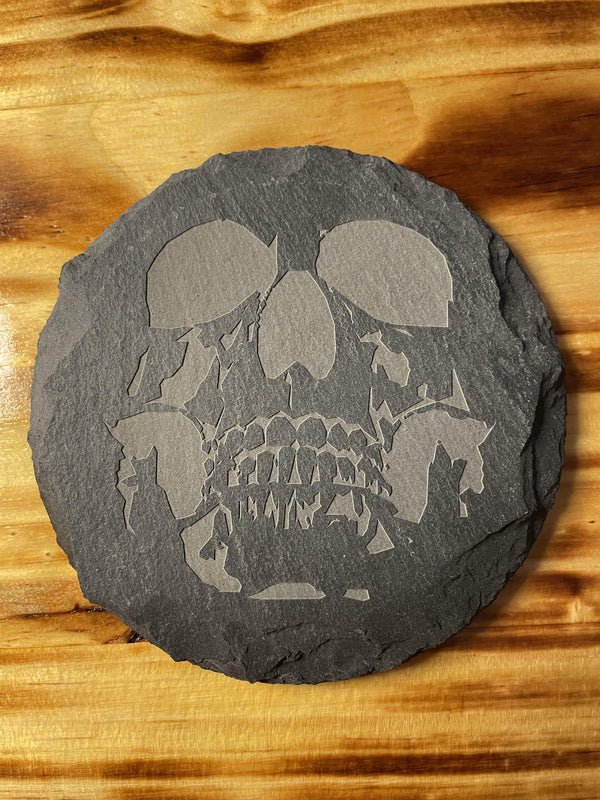 SKULL PRINT, CUSTOM SLATE STONE COASTER (TWO PACK)
