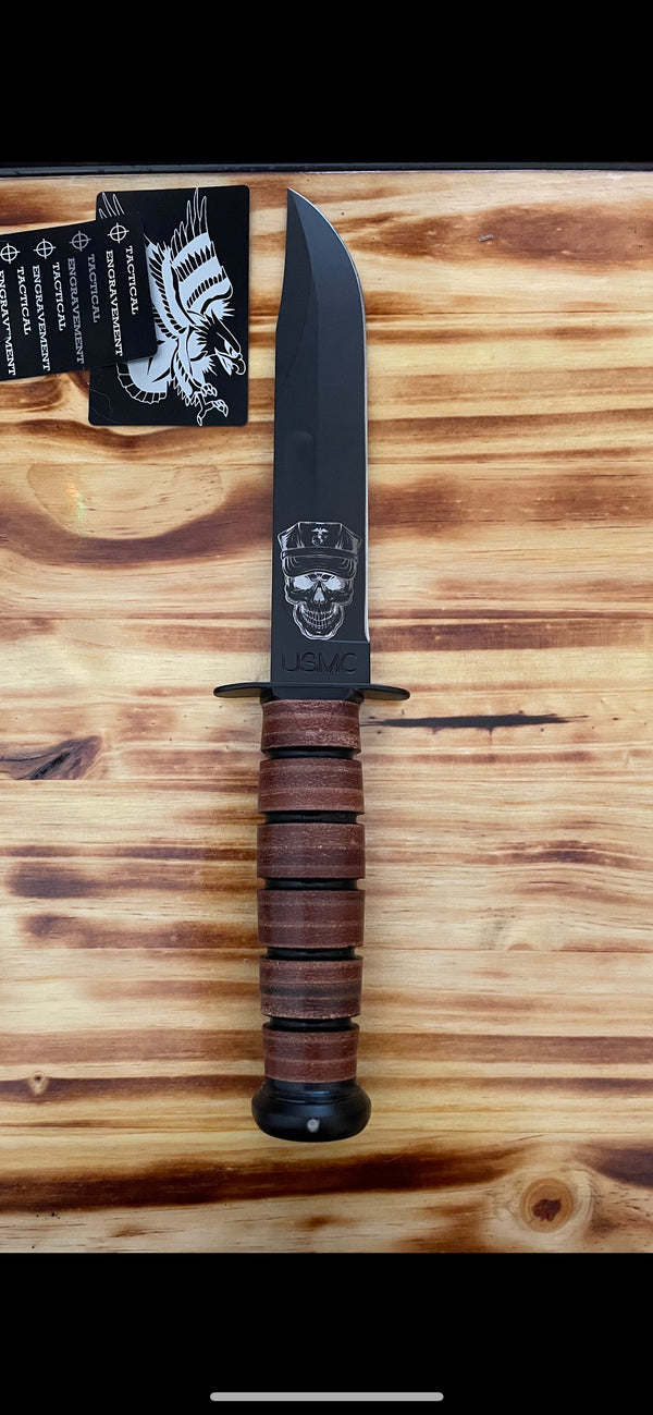 KABAR, KA-BAR, USMC, 7" Fixed Blade Knife, ENGRAVED